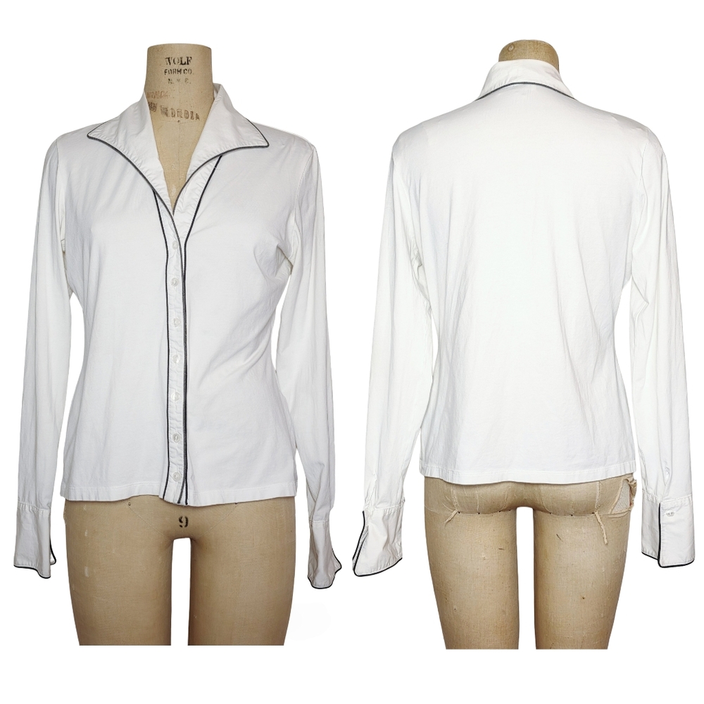 Anne Fontaine White Blouse with Black Trim